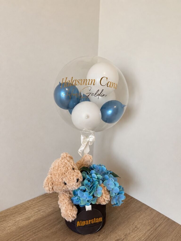 “Halasının Canı Hoşgeldin” Kişiye Özel Balonlu Peluş Aranjmanı