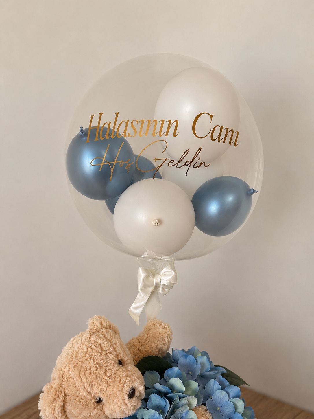 “Halasının Canı Hoşgeldin” Kişiye Özel Balonlu Peluş Aranjmanı