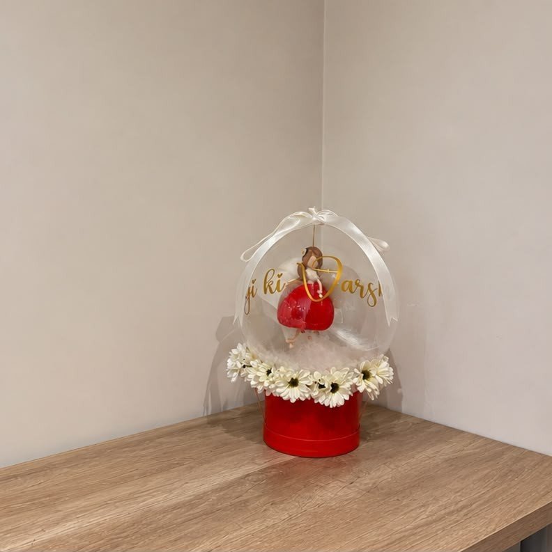 “İyi ki Varsın” Melek Figürlü & Papatyalı Şeffaf Balon Kutusu