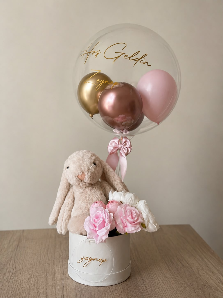 Balon İçi Balon Pembe Tasarım Hediye Balon Kutusu