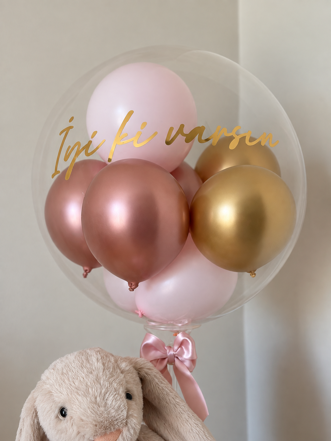 Peluş Tavşanlı Çiçek & Balon Aranjmanı 🎈🐰🌸