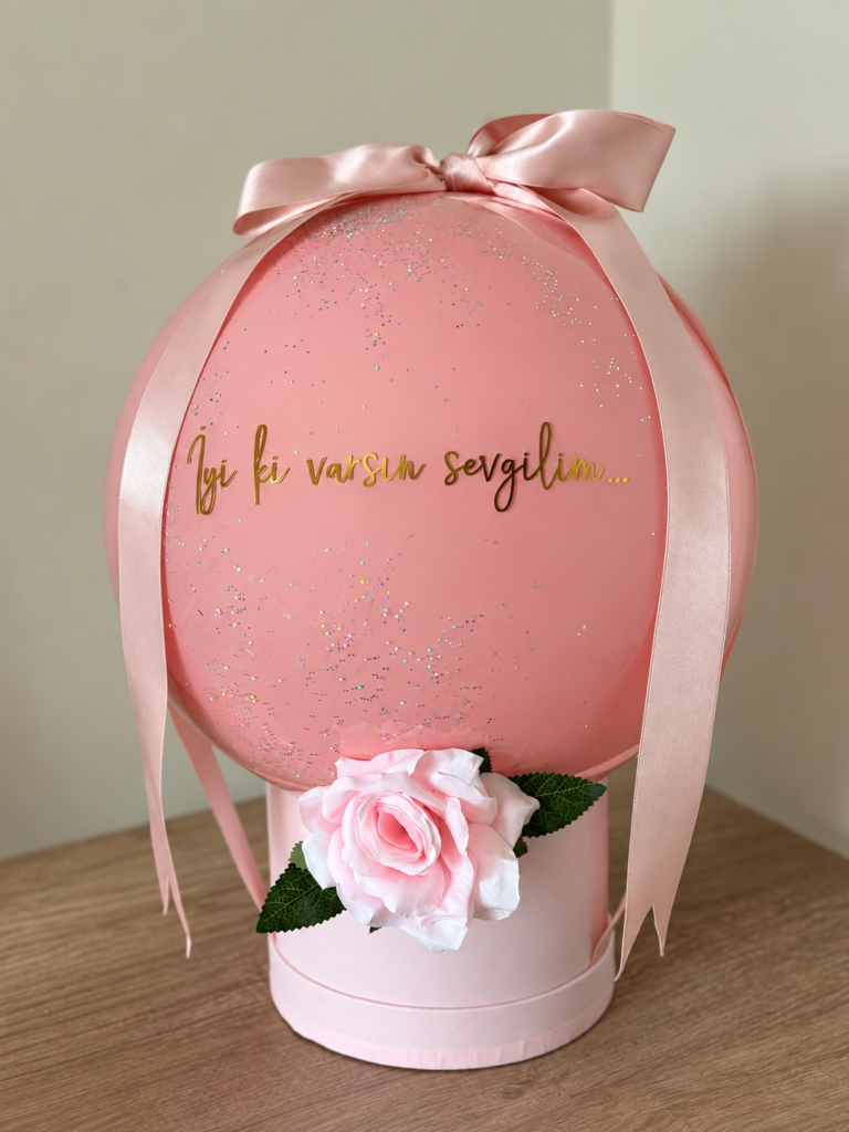 Pembe Balonlu Çiçek Aranjmanı 🎀🌸